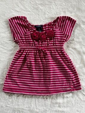 Chaps Pink and White Striped Floral Accent Casual Dress